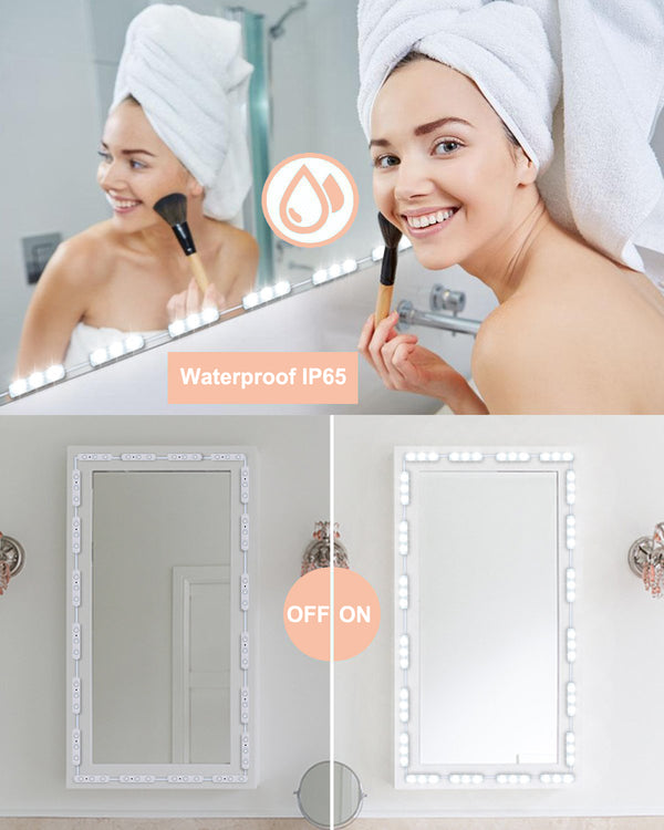 DIY Hollywood Style LED Vanity Mirror Lights Kit Dimmable Lighting, 10FT/20W-60leds, Daylight White, Waterproof IP67 Under Cabinet Lighting, Kitchen Lighting with dimmable and power supply