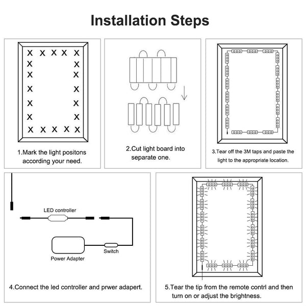 DIY Hollywood Style LED Vanity Mirror Lights Kit Dimmable Lighting, 10FT/20W-60leds, Daylight White, Waterproof IP67 Under Cabinet Lighting, Kitchen Lighting with dimmable and power supply